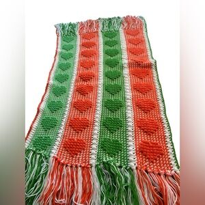 Handmade Afghan, Green, Orange, White